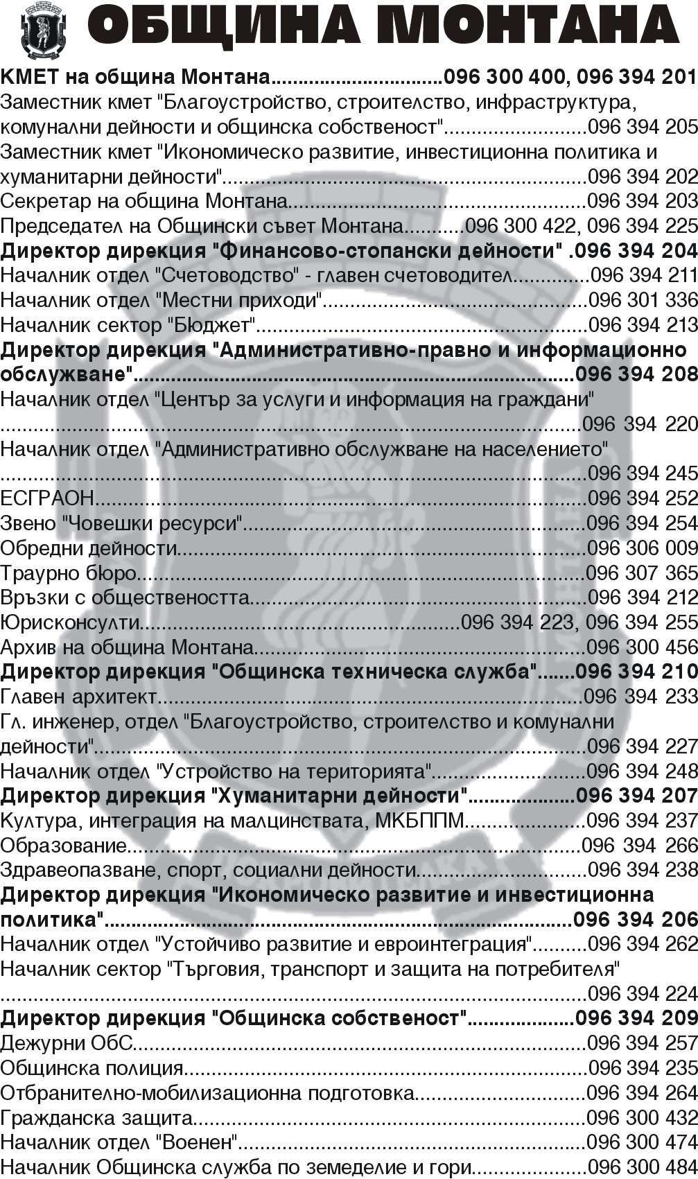 Монтана Община - гр. Монтана, общ. Монтана, обл. Монтана, ул. Извора 1