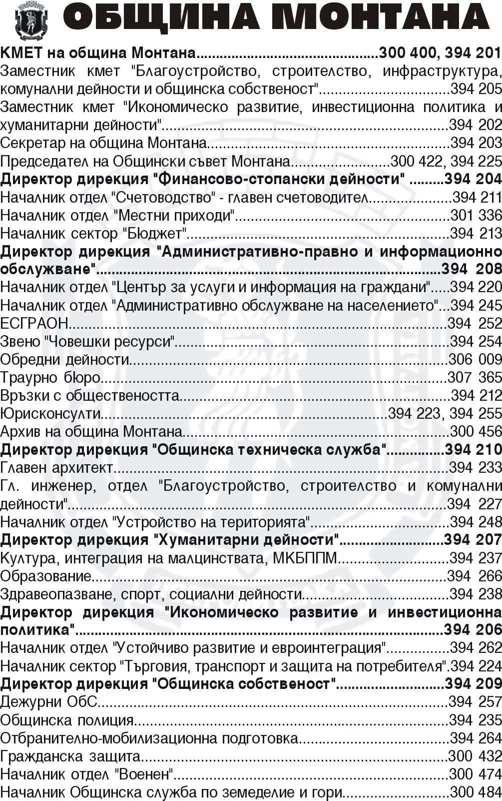 Монтана Община - гр. Монтана, общ. Монтана, обл. Монтана, ул. Извора 1